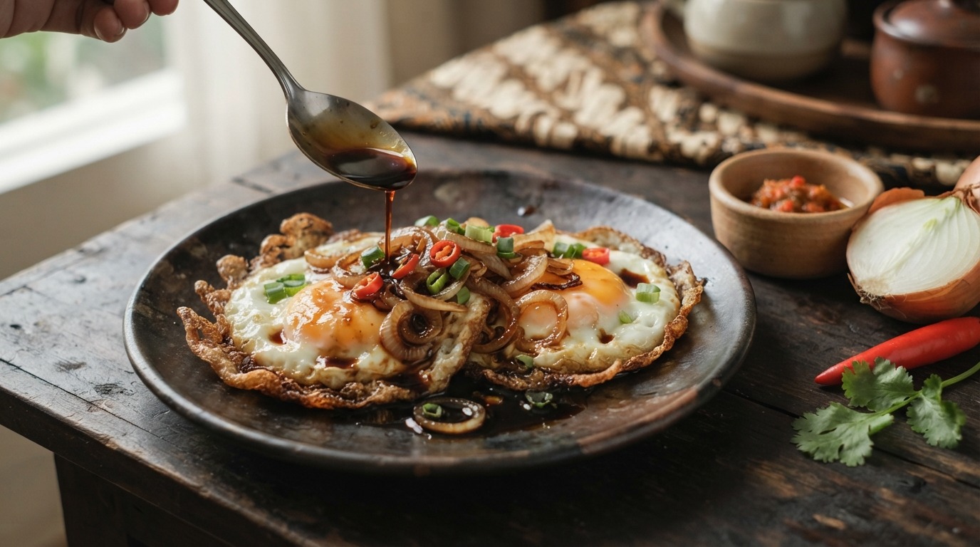 Gebakken eieren met ketjapsaus