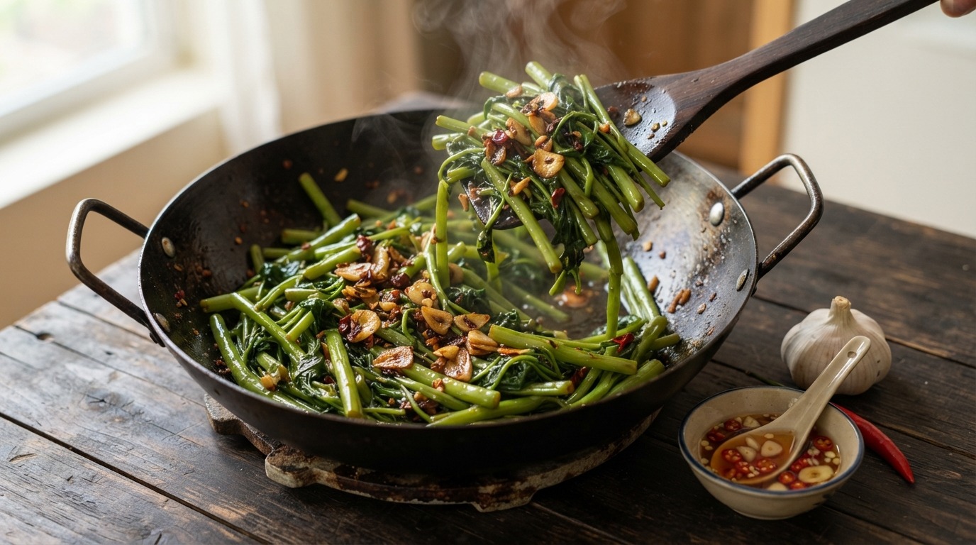 Gebakken Kangkung met Nuoc Cham