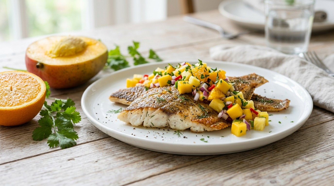 Gebakken vis met Tropische Fruitsalsa