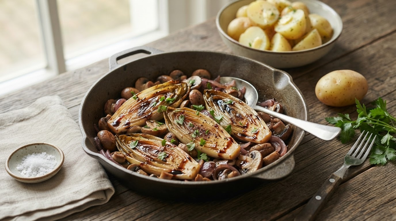 Gebakken witlof met champignons