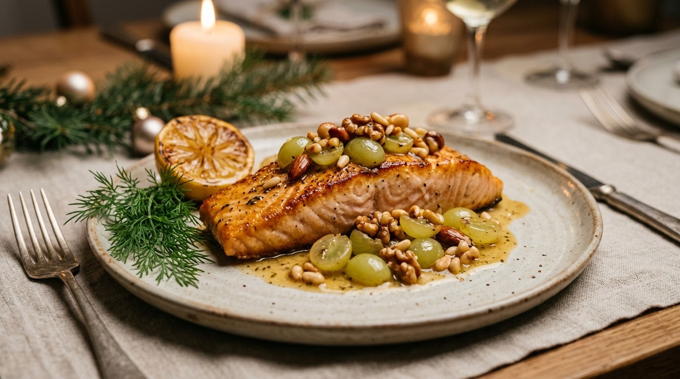 Gebakken Zalmfilet met Witte Druiven en Noten