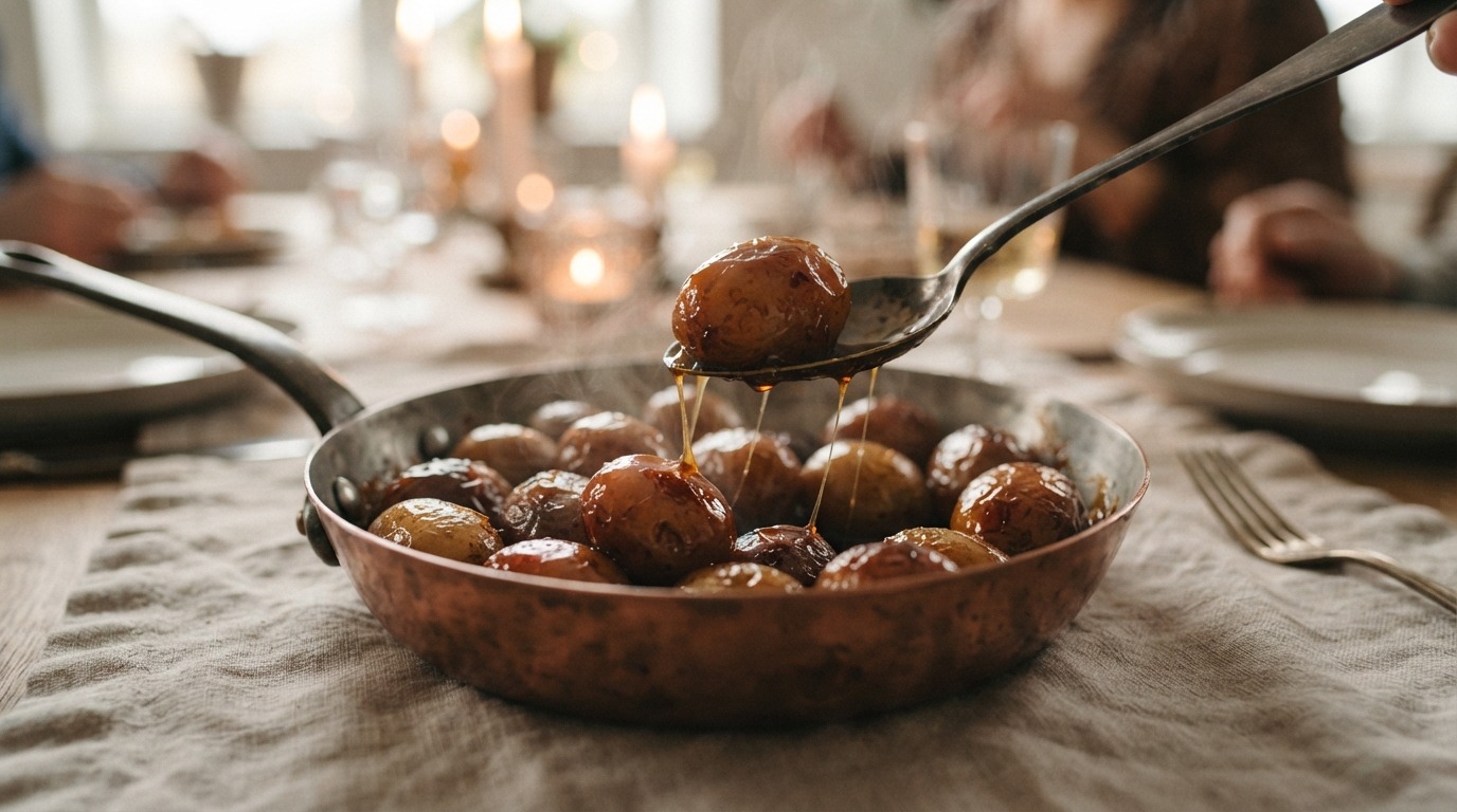 Gecarameliseerde aardappeltjes (Sukkerbrunede kartofler)