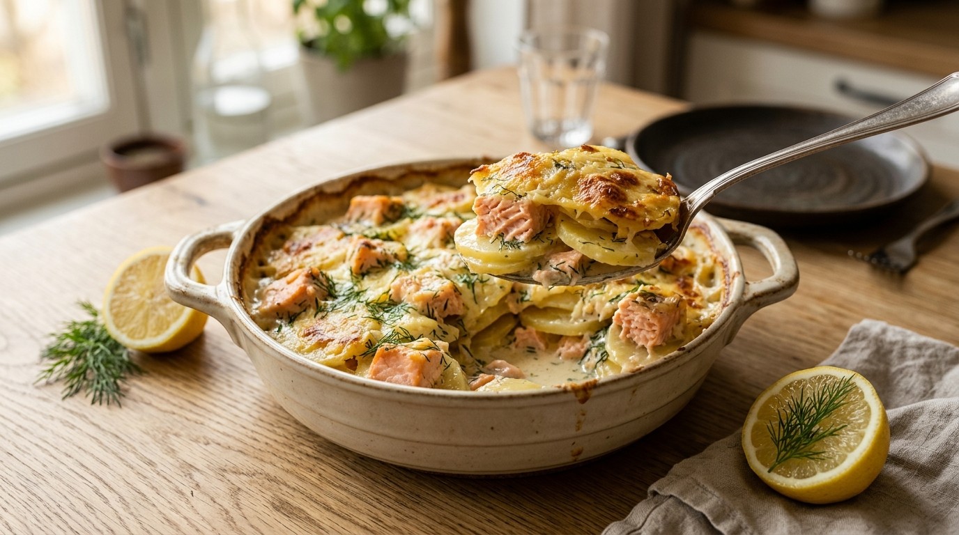 Gegratineerde Aardappelen met Zalm en Dille