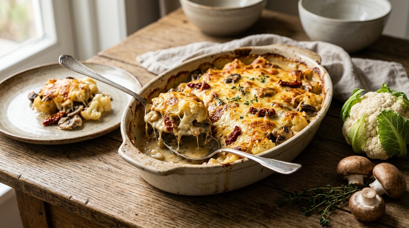 Gegratineerde Bloemkool met Champignons