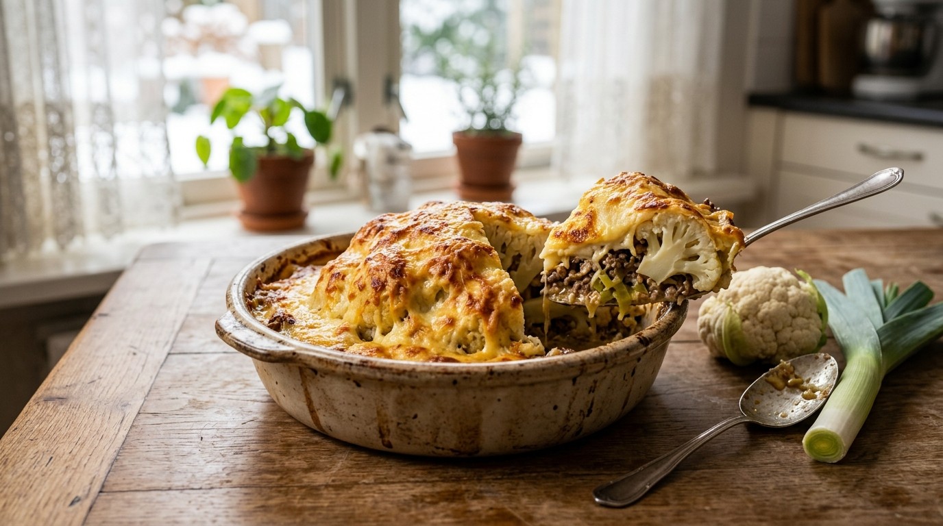 Gegratineerde Bloemkoolo met Gehaktsaus
