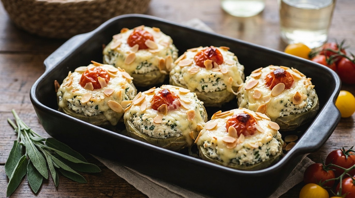 Gegratineerde met Ricotta Gevulde Artisjokkenbodems