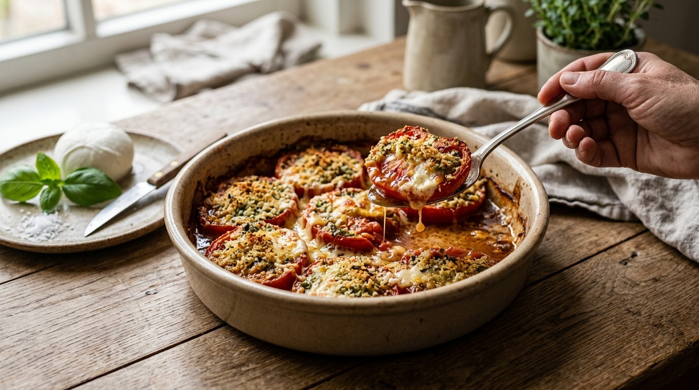 Gegratineerde tomaten met mozzarella