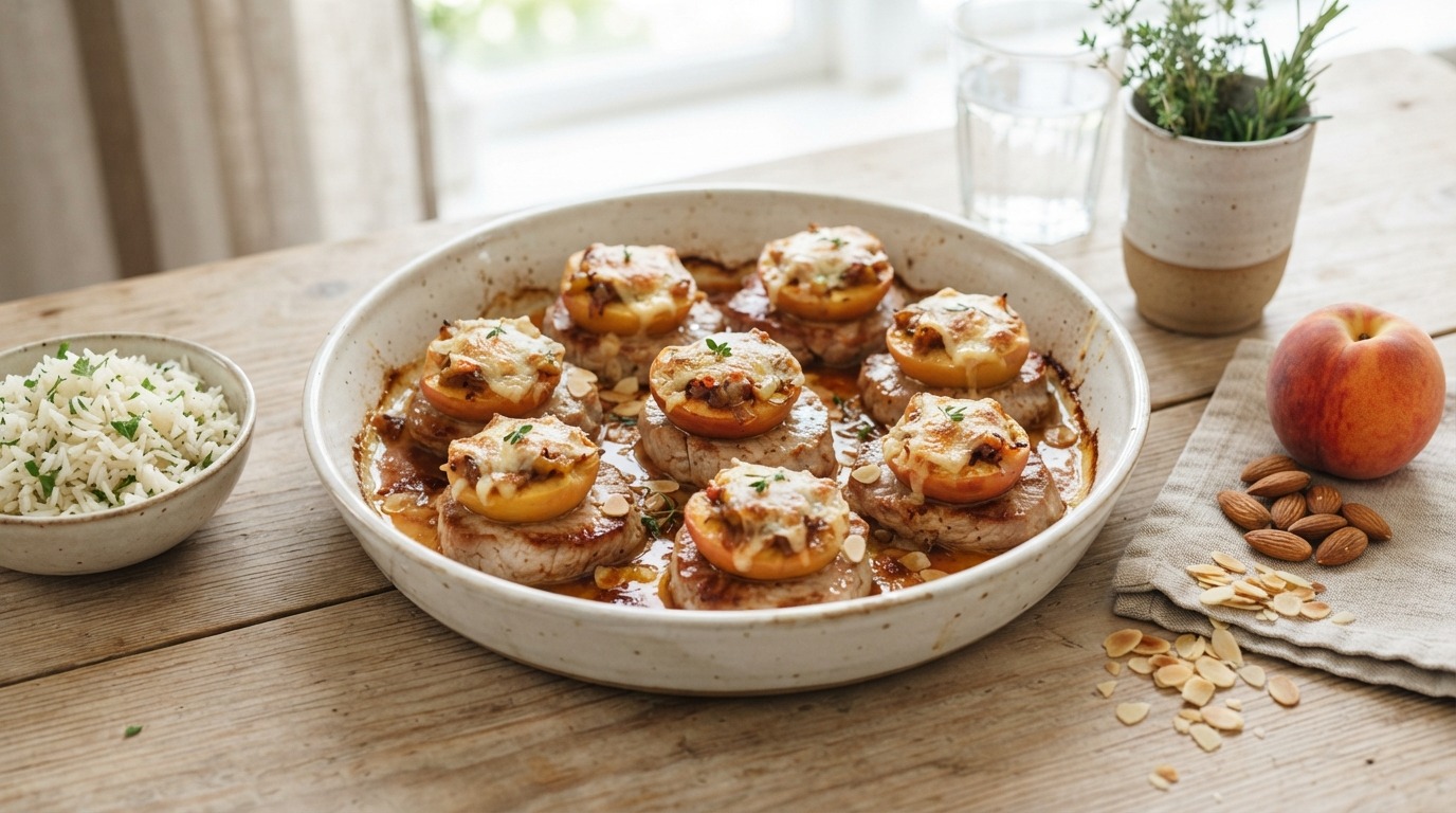 Gegratineerde Varkensfilets met Perziken