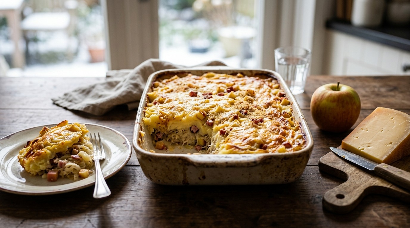 Gegratineerde zuurkoolschotel