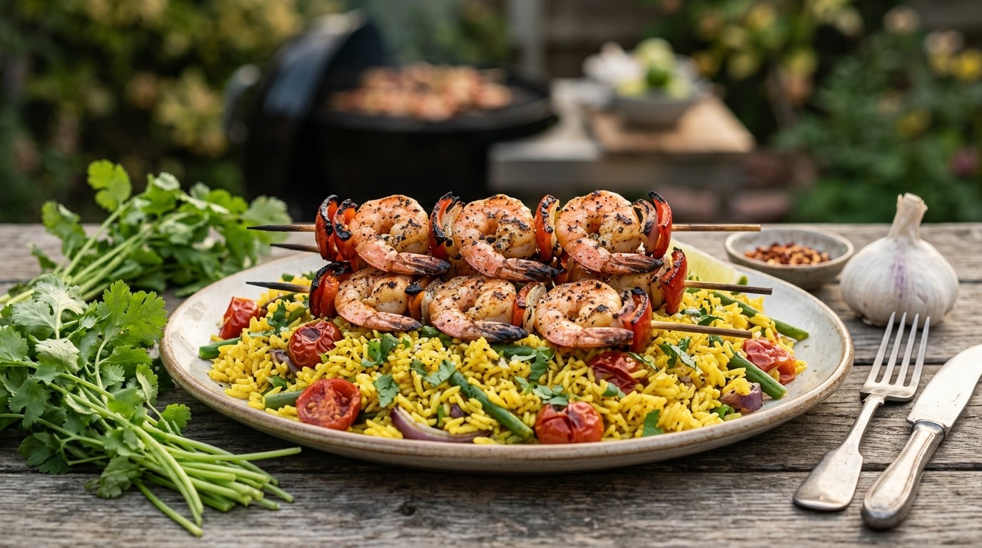Gegrilde Gamba's met Gele Rijst