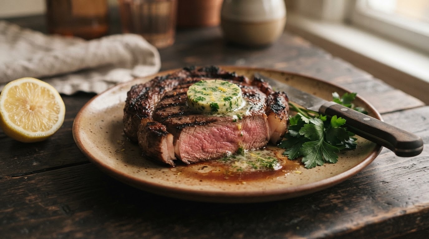 Gegrilde kalfs-entrecote met peterseliecitroenboter