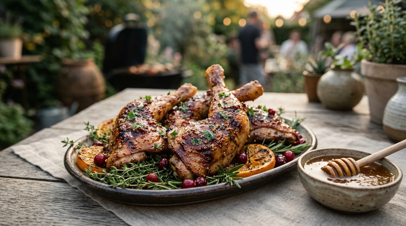 Gegrilde kippenbout met honing-mosterdsaus