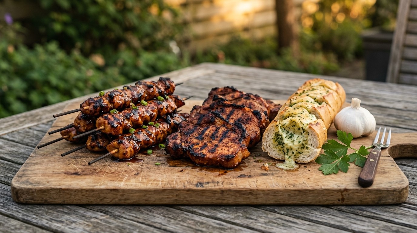 Gegrilde Spiesen, Steaks en Kruidenstokbrood
