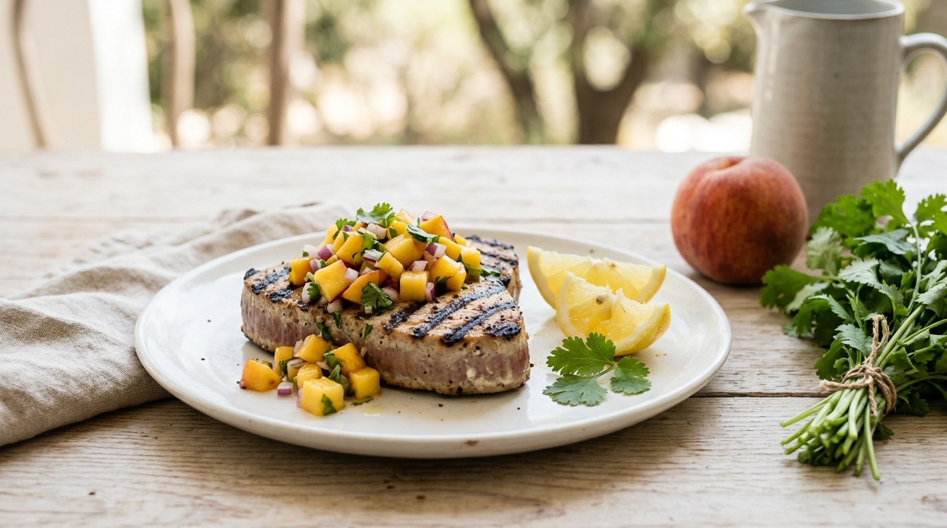 Gegrilde tonijn met perziksalsa