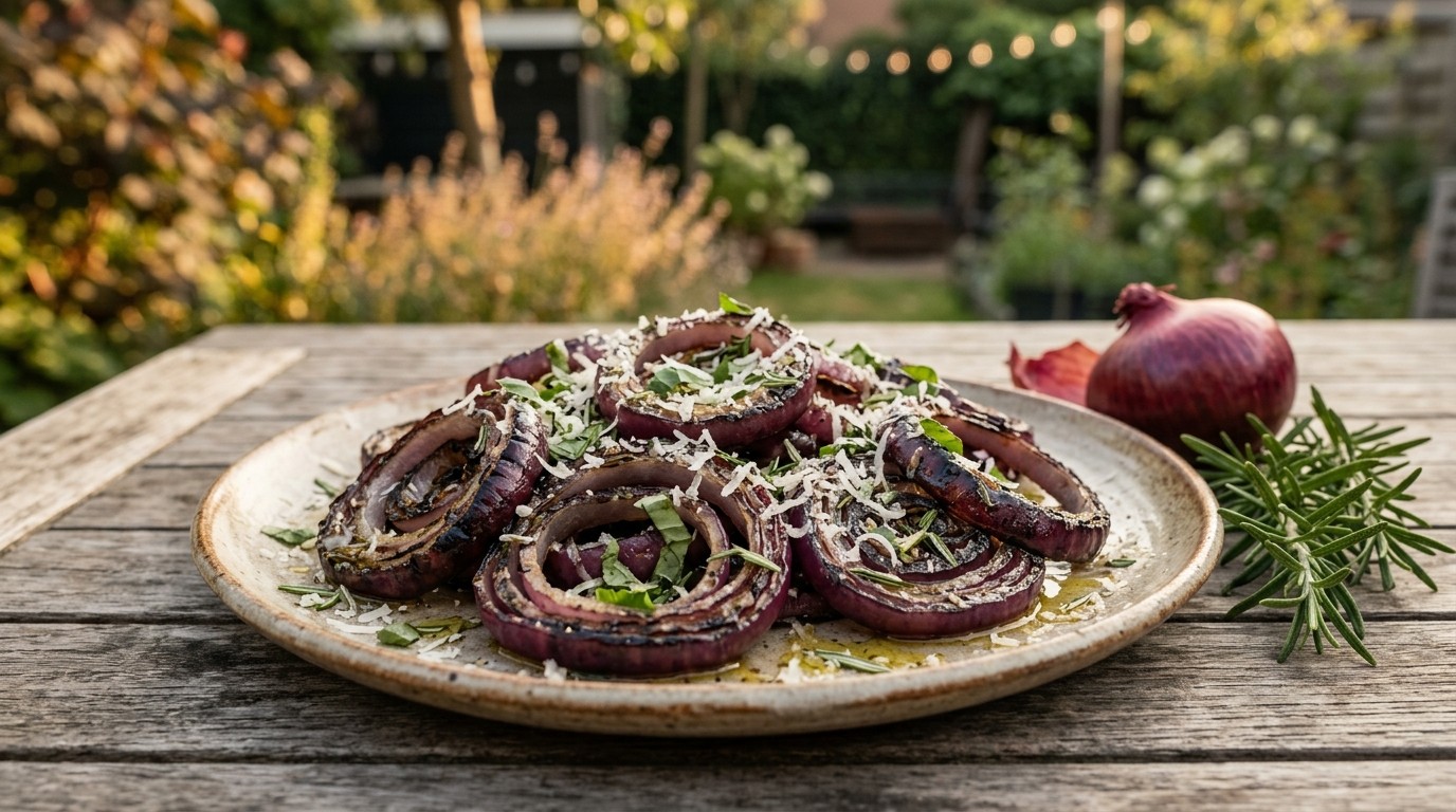 Gegrilde uiensalade op de BBQ