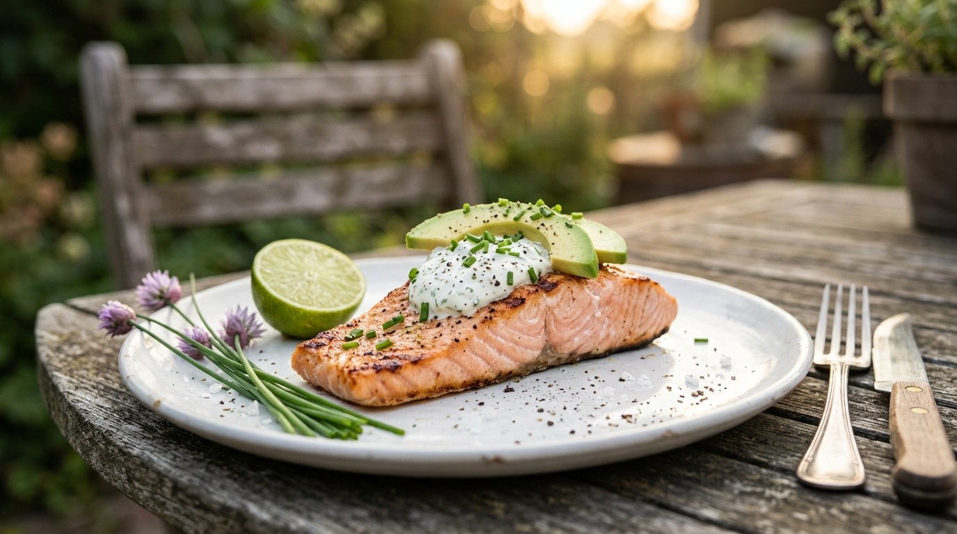 Gegrilde zalm met avocado