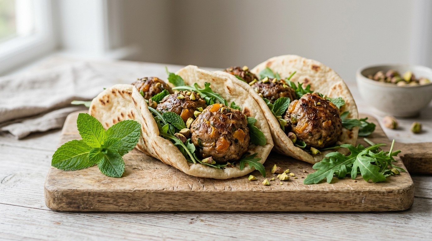 Gehakballetjes met abrikozen en pistachenoten