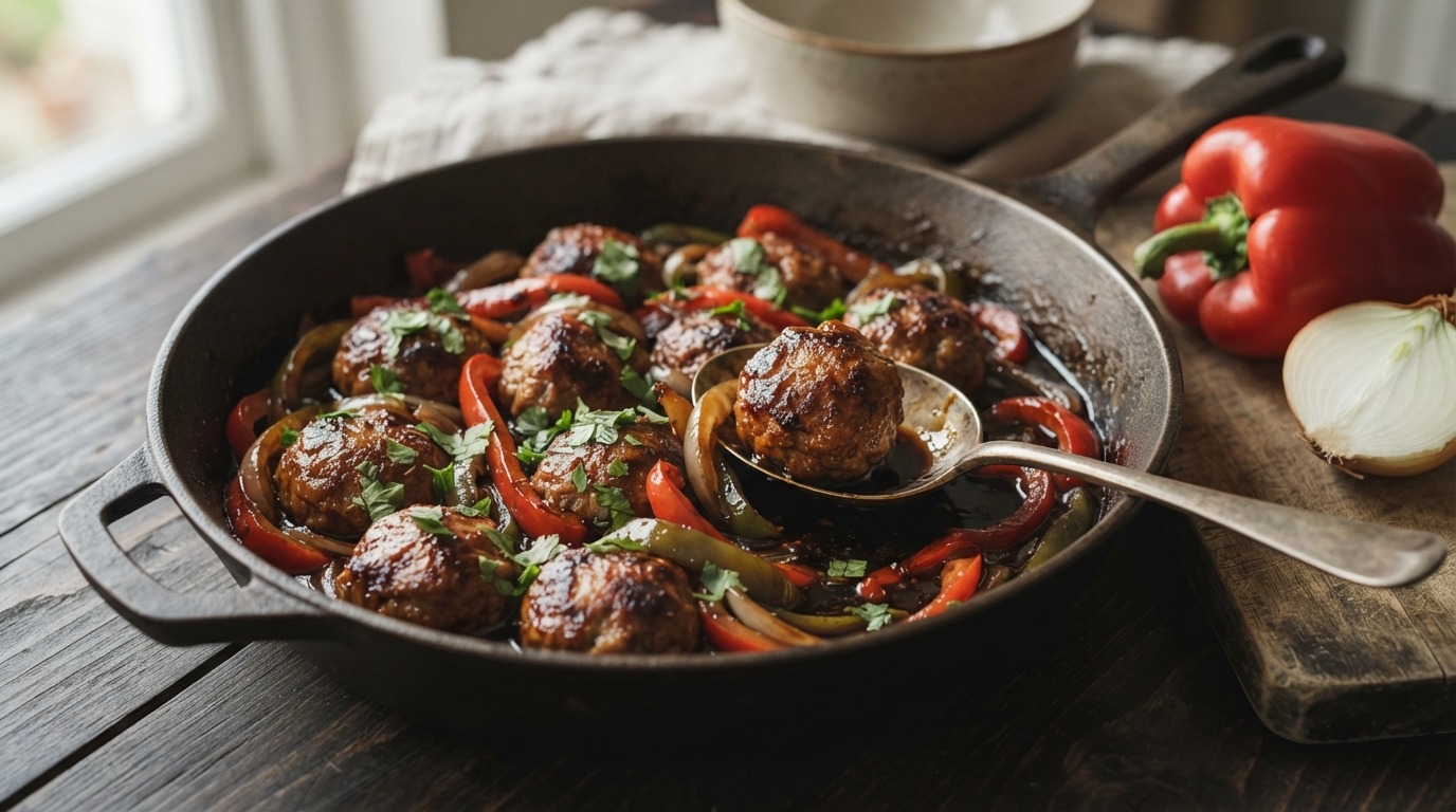 Gehaktballen met ui en paprika