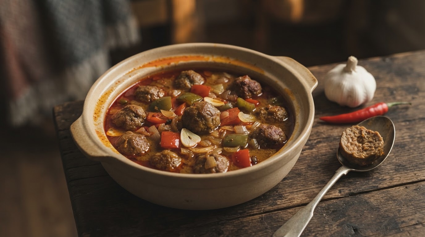 Gehaktballen met ui, paprika en knoflook