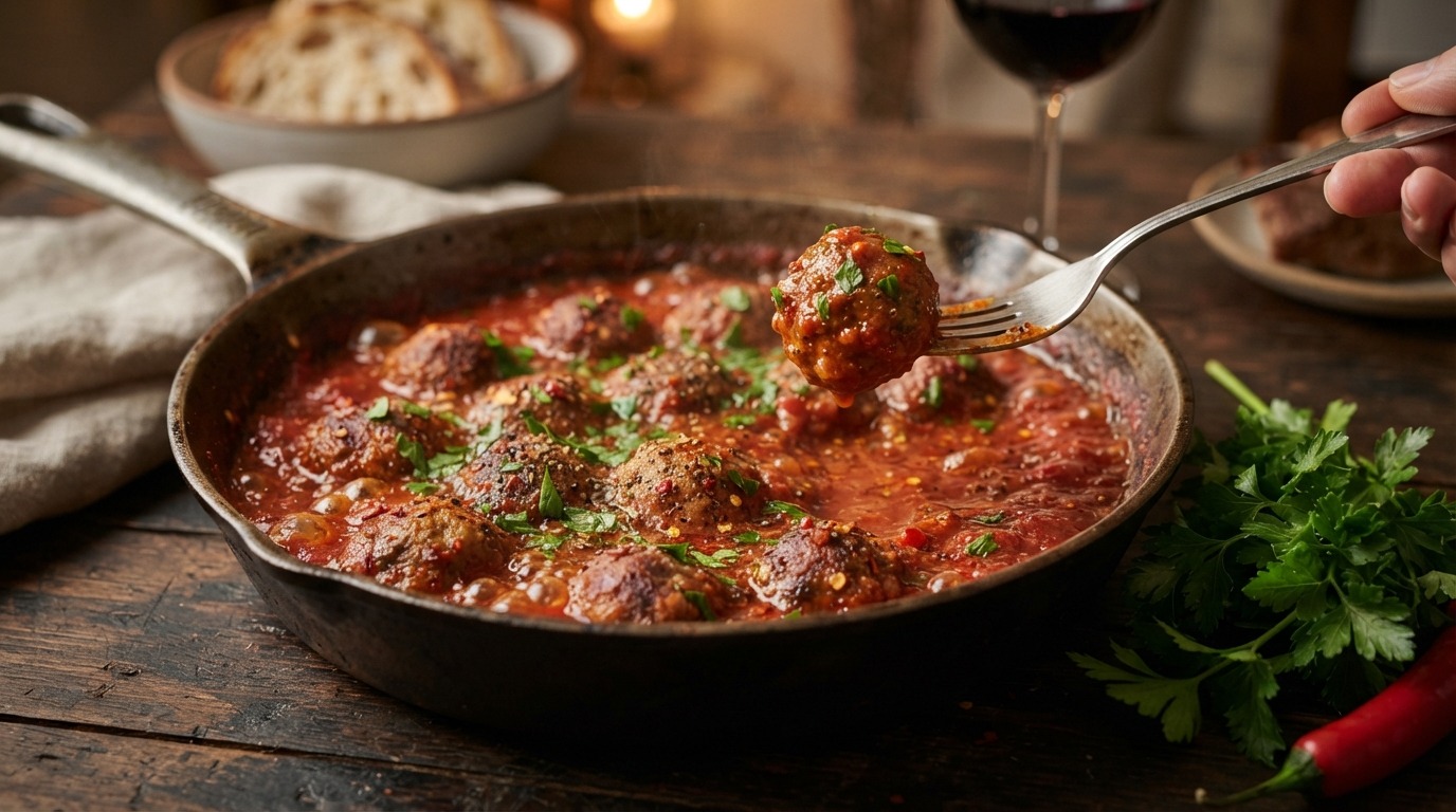 Gehaktballetjes in pittige, Italiaanse tomatensaus