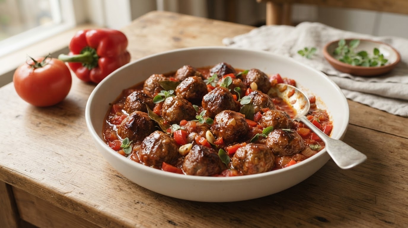 Gehaktballetjes in pittige tomatensaus
