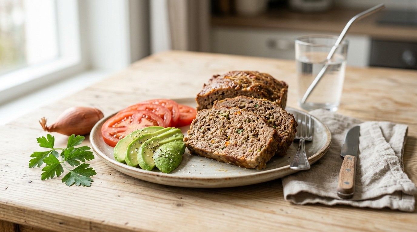 Gehaktbrood met avocada en tomaat