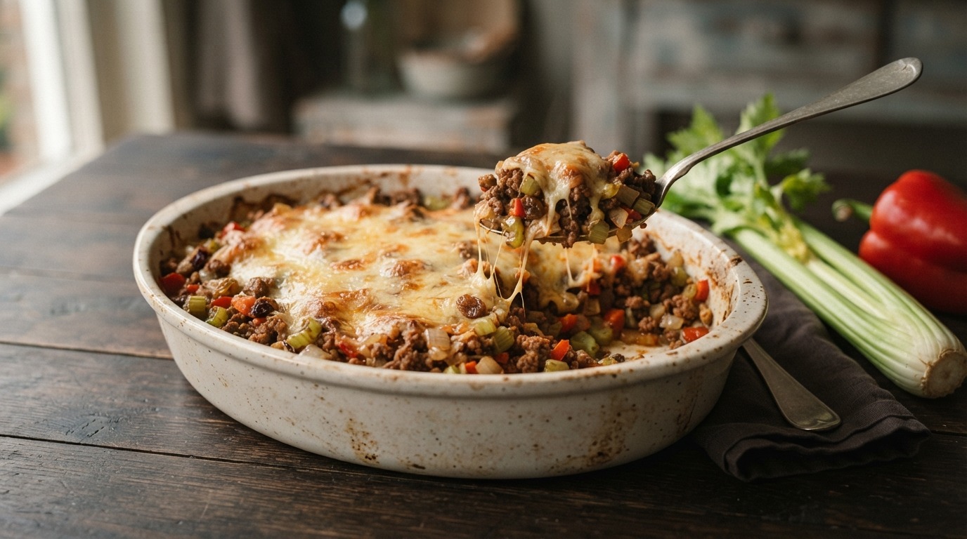 Gehaktschotel met bleekselderij, ui, paprika en knoflook