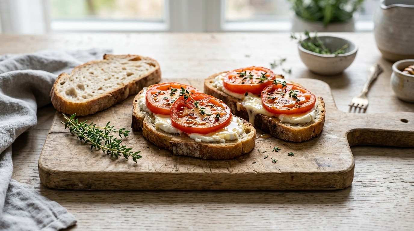 Geitenkaas-honing-tomaat sandwiches