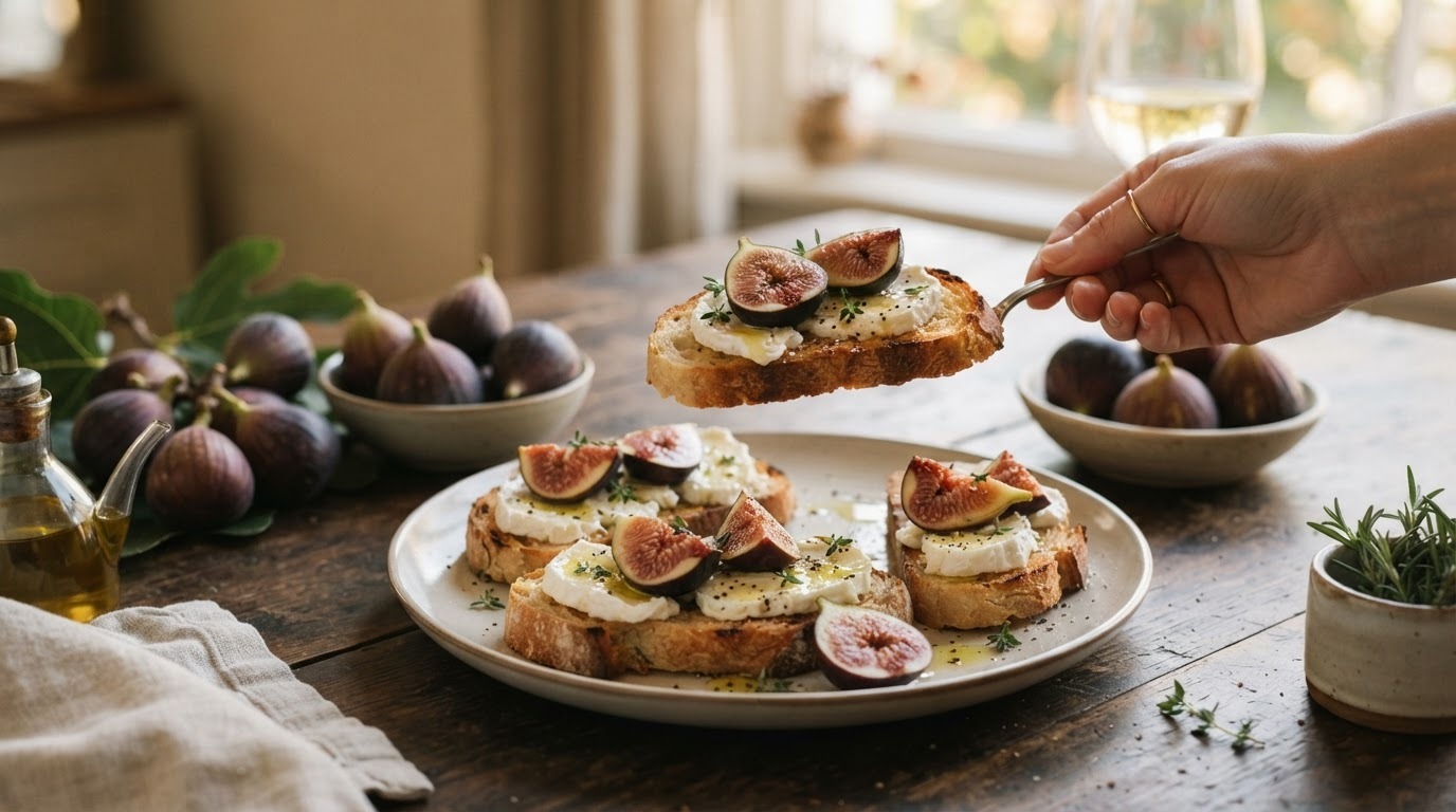 Geitenkaas met toast met vijgen