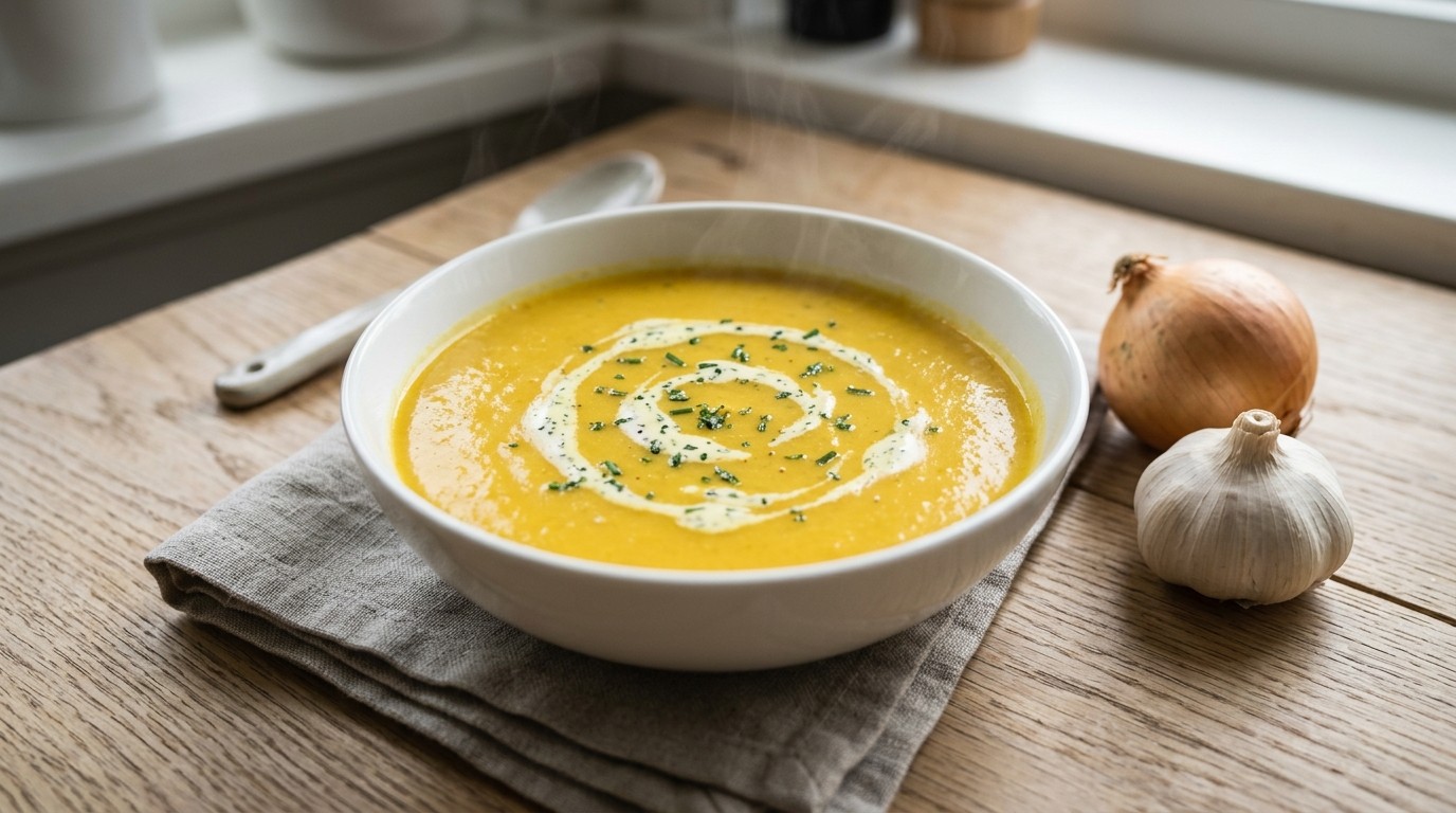 Gele Paprikasoep met Kruidencrème