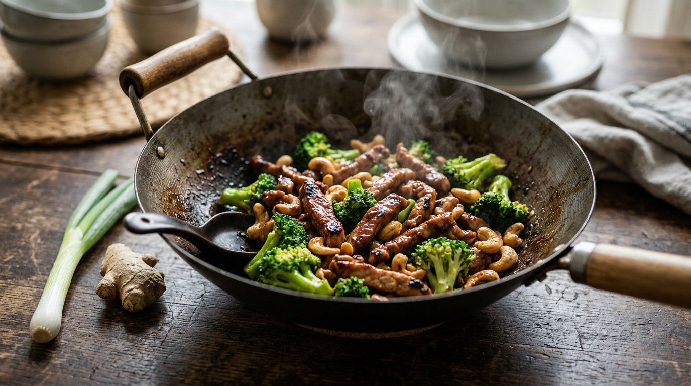 Gemarineerd Varkensvlees met Broccoli en Cashewnoten