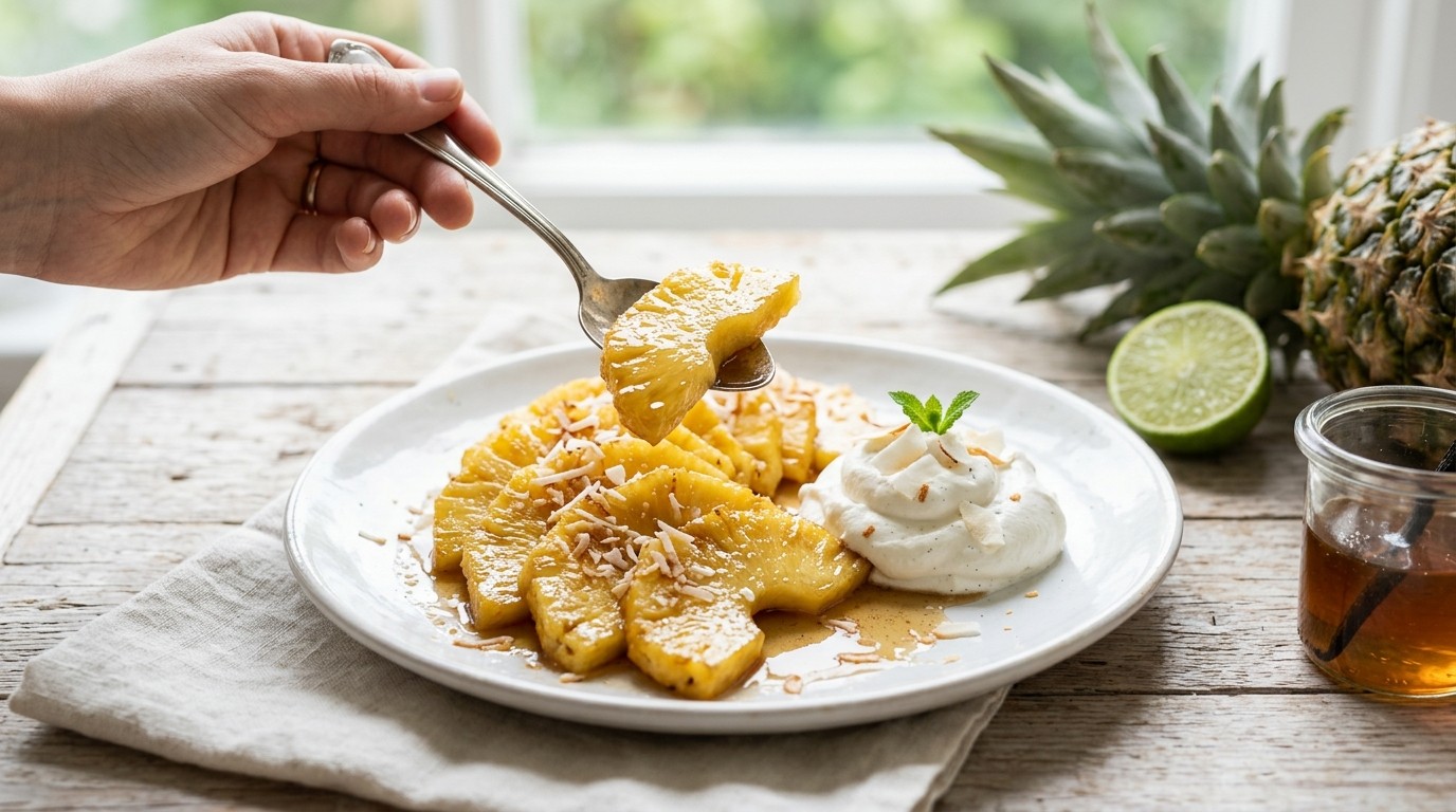 Gemarineerde Ananas met Vanilleroom