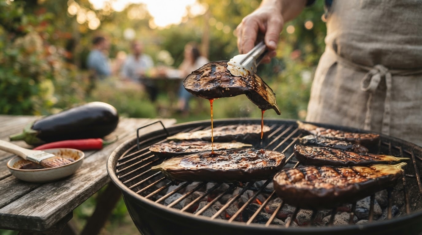 Gemarineerde aubergines voor op de grill