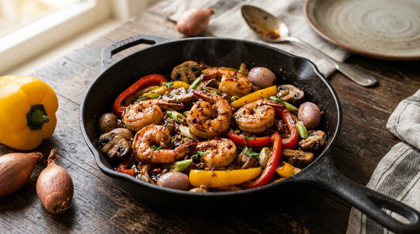 Gemarineerde gamba's in ketjap met sherry en knoflook