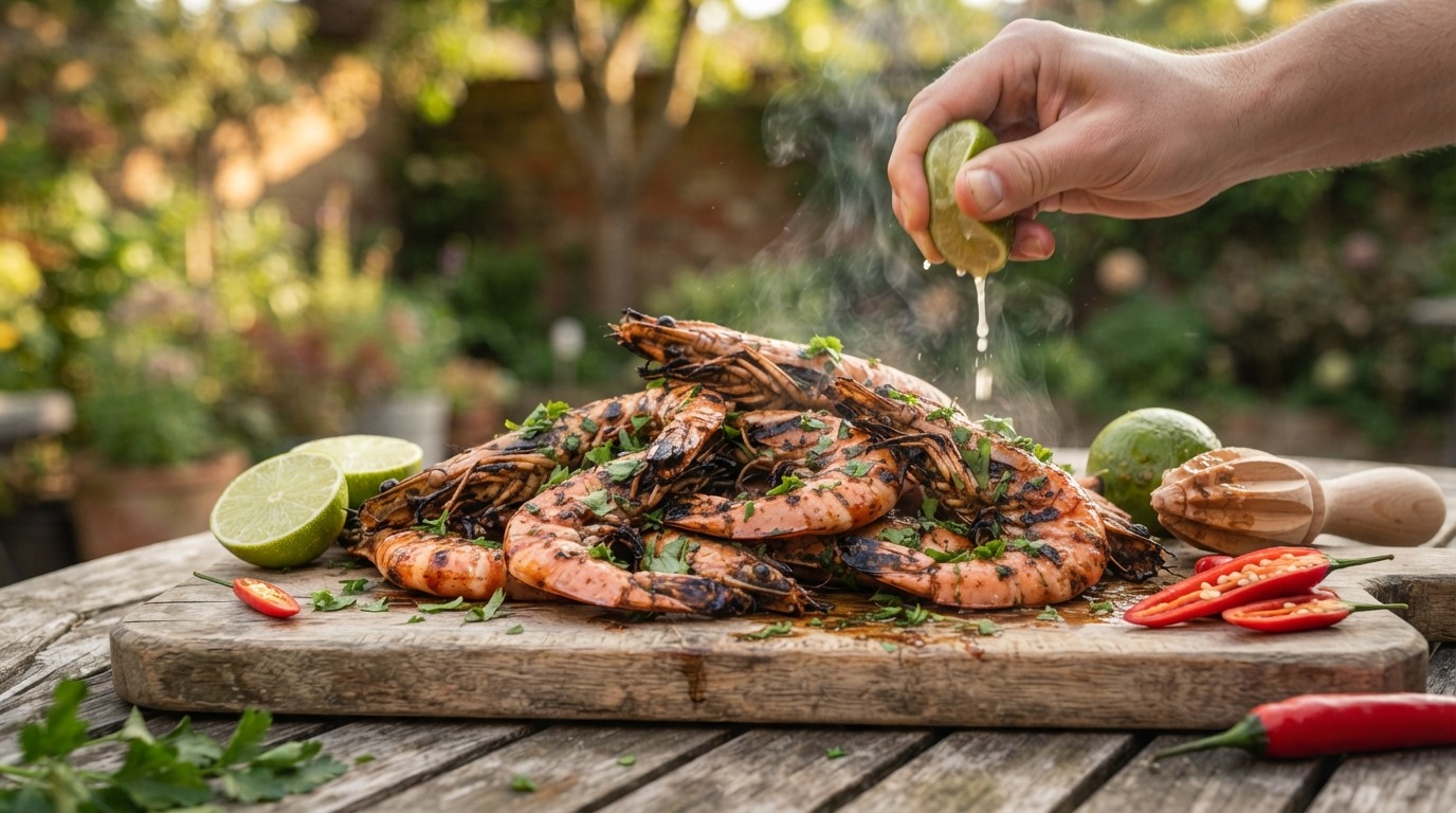 Gemarineerde gegrilde garnalen
