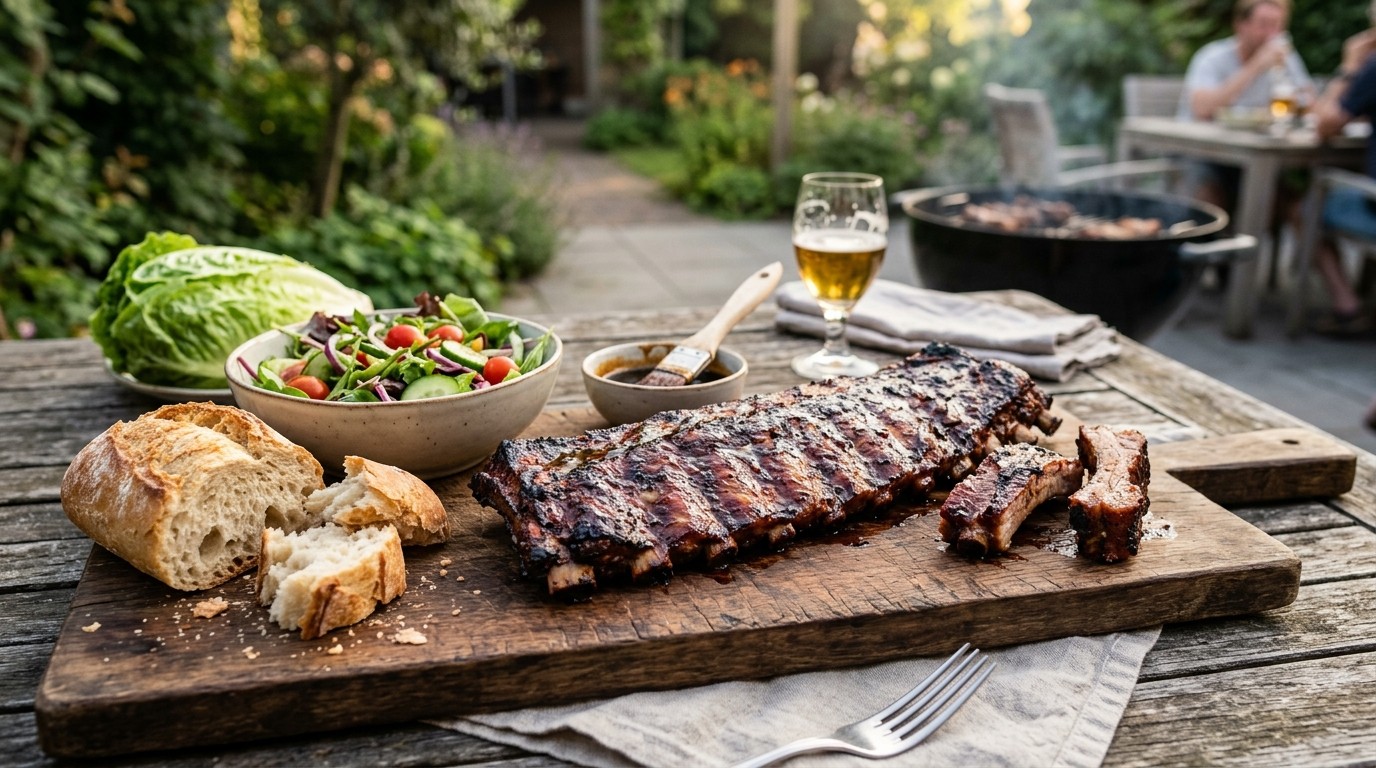 Gemarineerde spare-ribs met stokbrood