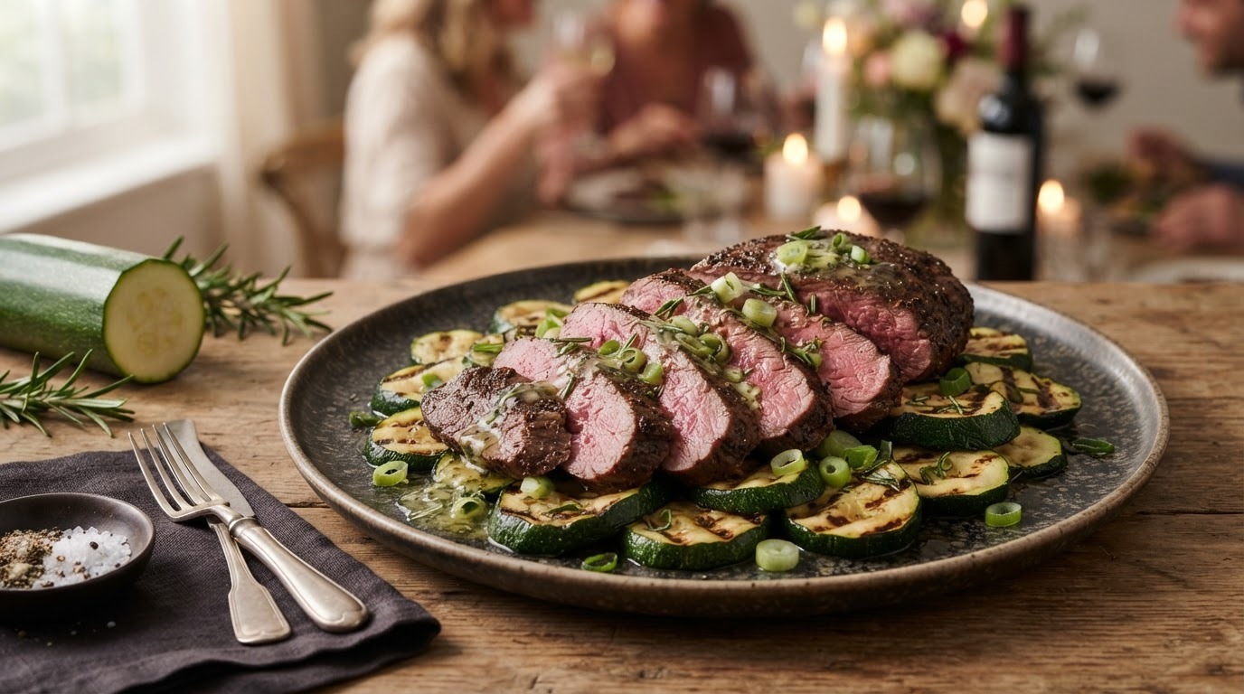 Gemarineerde struisvogelsteaks met courgette