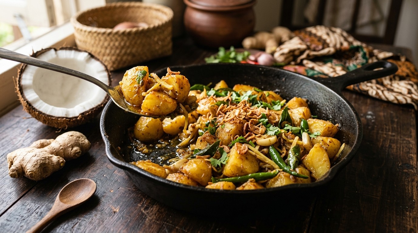 Gemberaardappelen in kokosolie