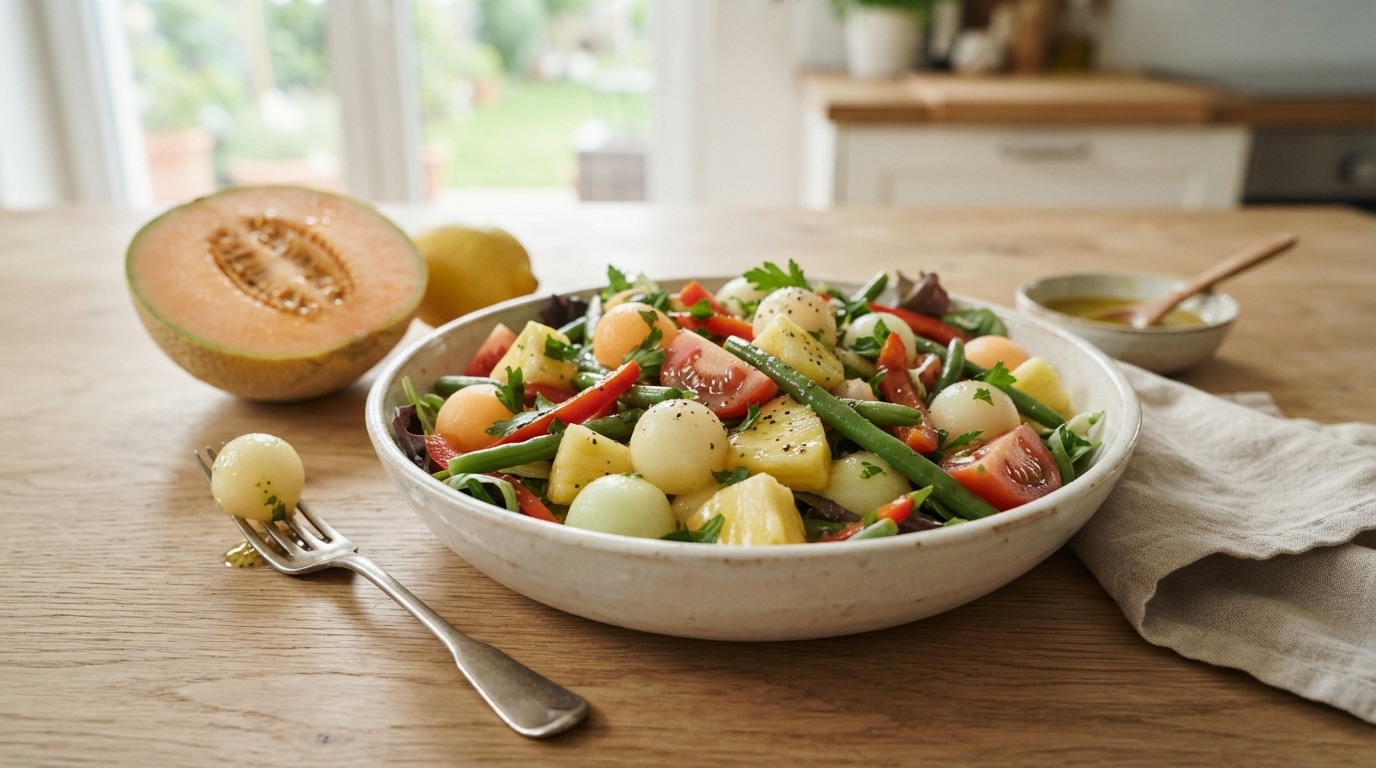 Gemengde salade met ananas en meloen