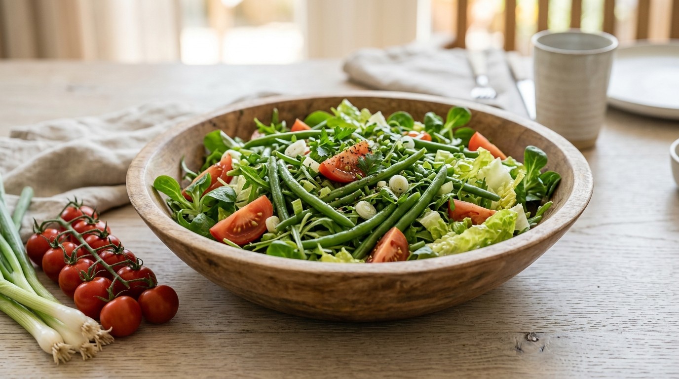 Gemengde salade met sperzieboontjes