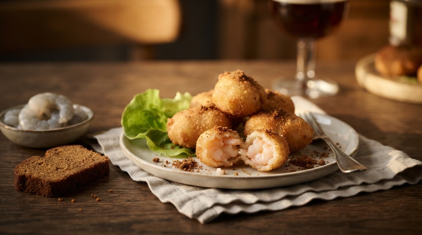 Gepaneerde garnalen met peperkoek