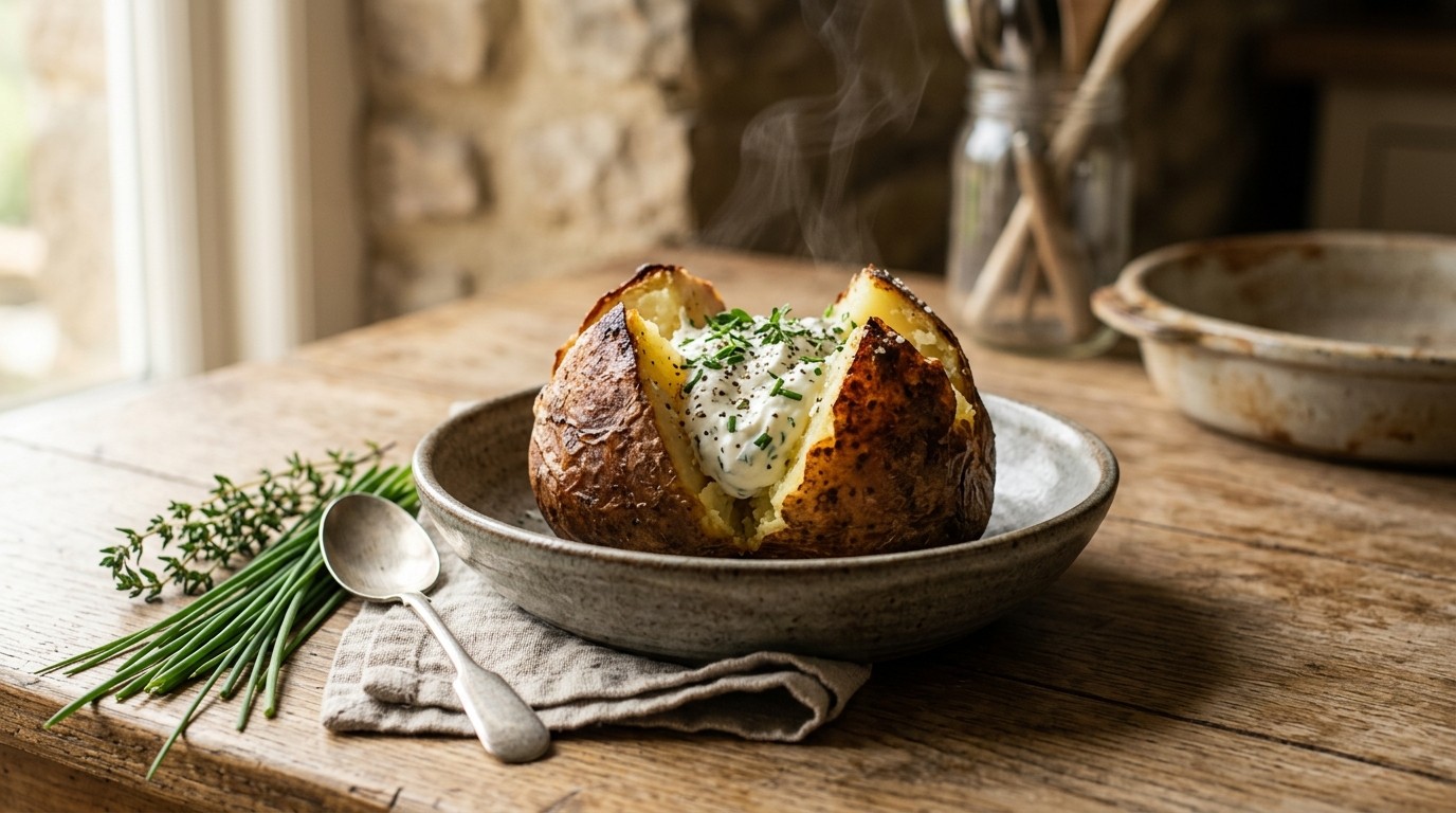 Gepofte aardappel met kruidencreme