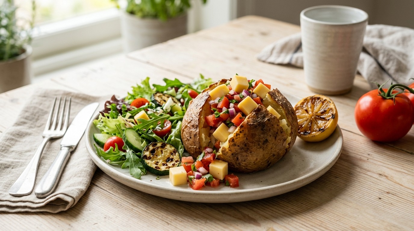 Gepofte Aardappel met Salsa en Salade