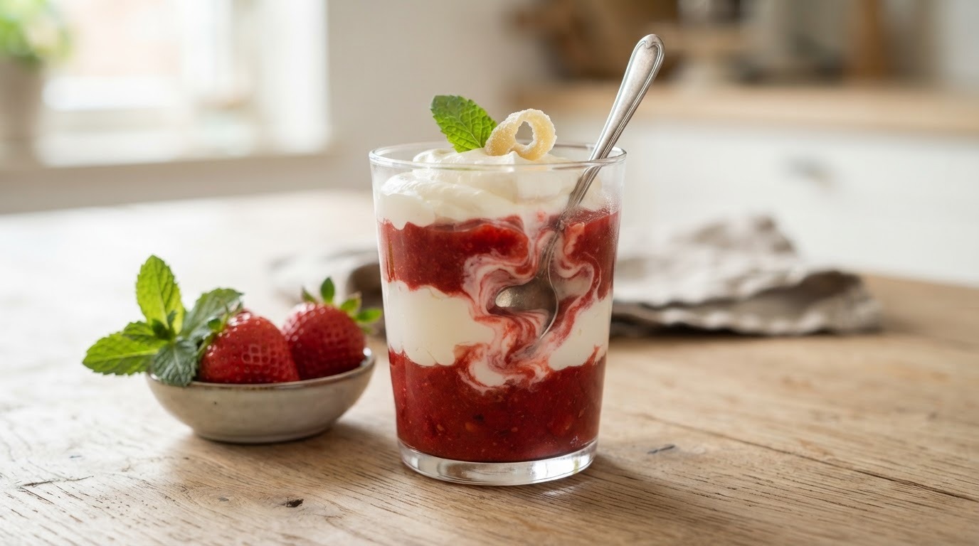 Gepureerde aardbeien met mascarpone