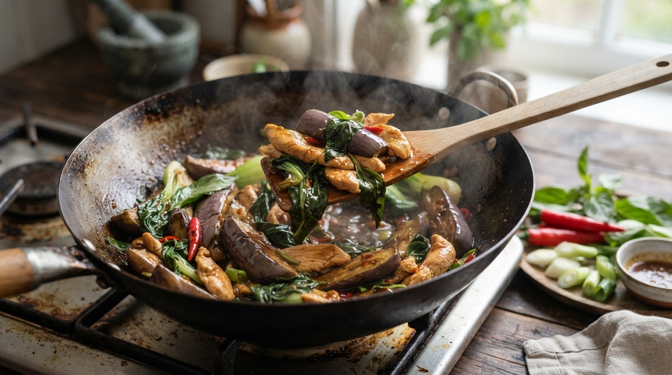 Geroerbakte Thaise Aubergine