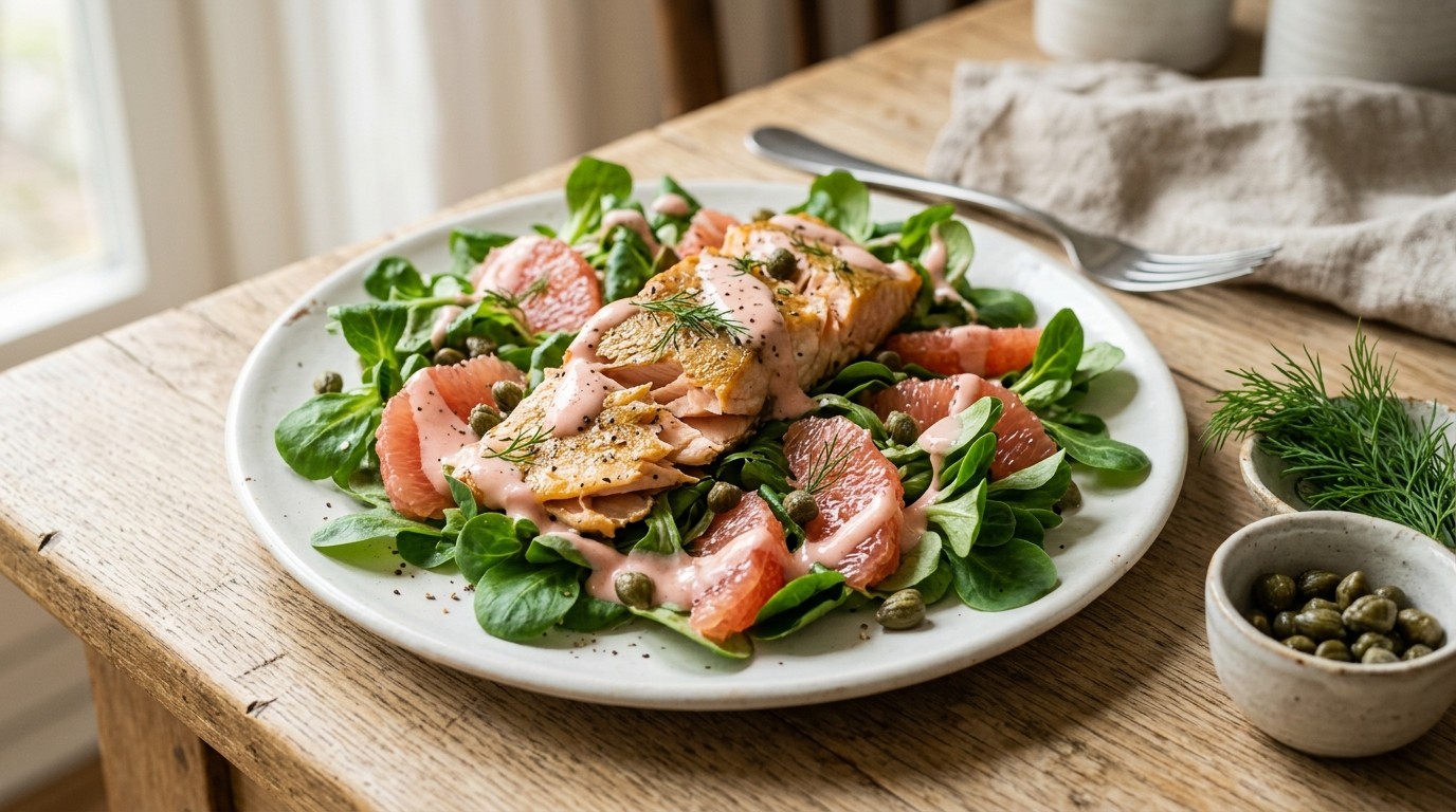 Gerookte forel met rode grapefruitdressing