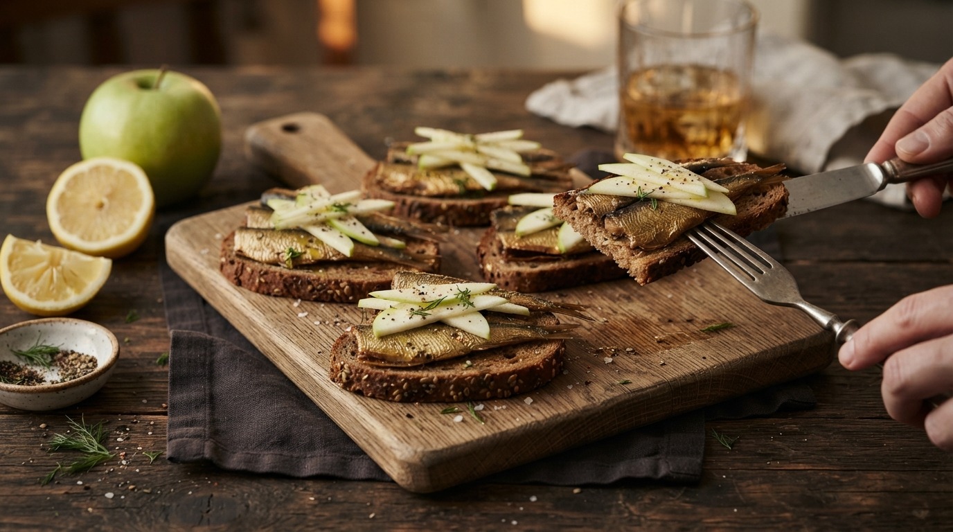 Gerookte sprotfilet op toast