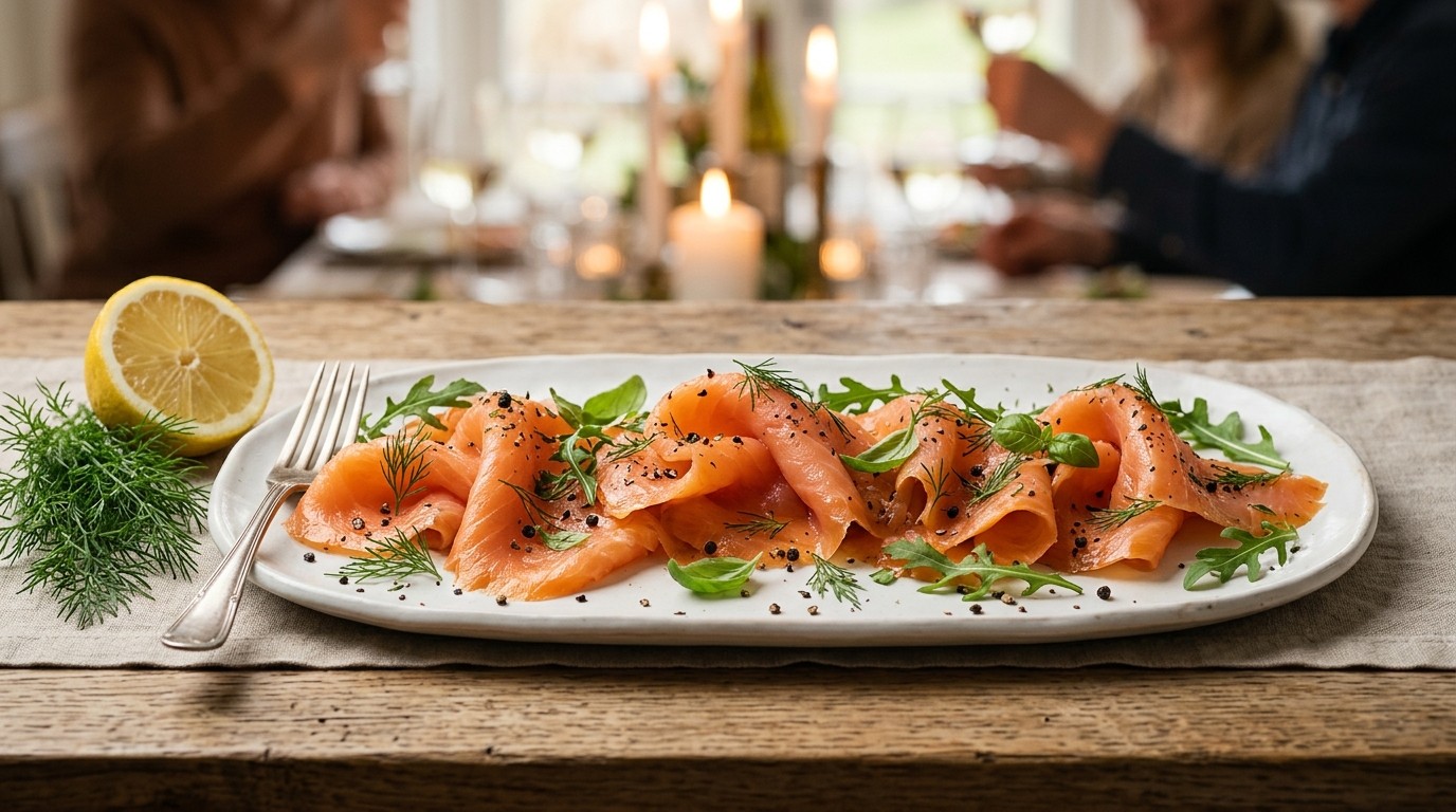 Gerookte zalm met groene kruiden
