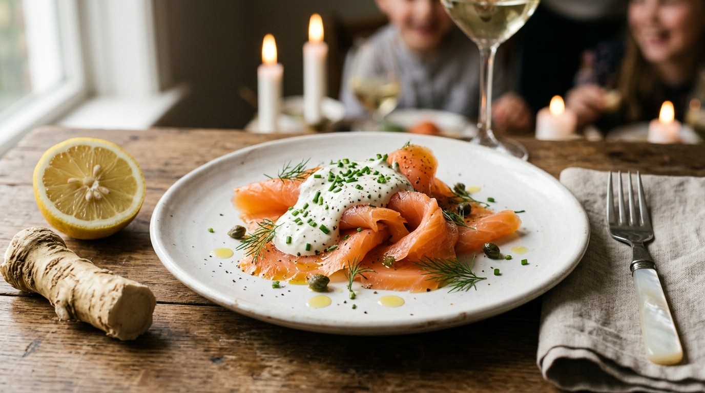 Gerookte zalm met roomsaus
