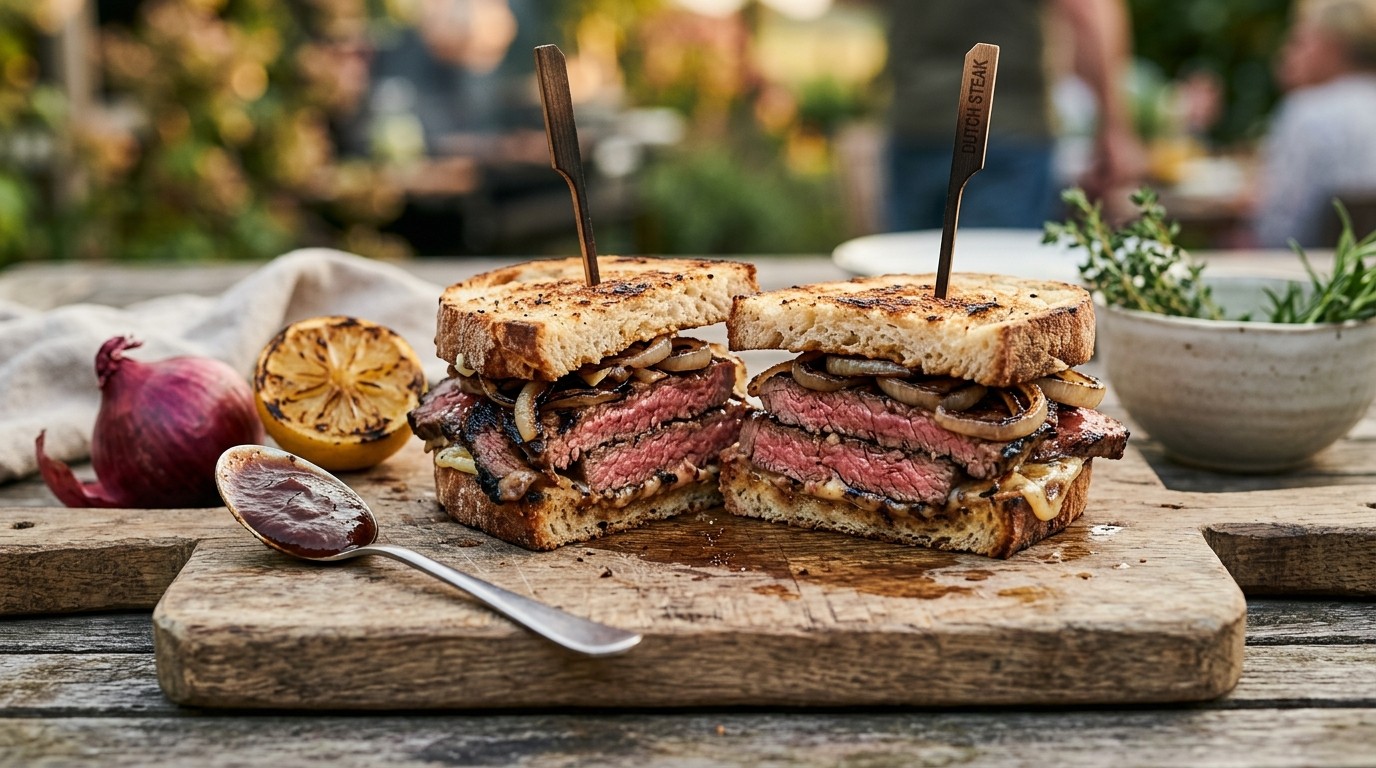 Geroosterde biefstuksandwiches op de barbecue